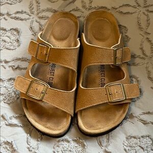 Project Cloud Women’s Double-Strap Suede Sandals in Tan